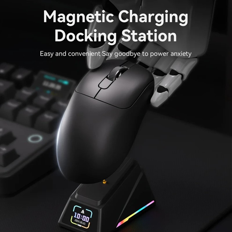 Ajazz професионална геймърска мишка AJ179 APEX - Wireless Gaming Mouse - 8K, Magnetic Charging Dock, White