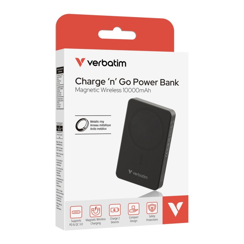 Verbatim Charge 'n' Go Essentials Power Bank Magnetic Wireless 10000mAh Black