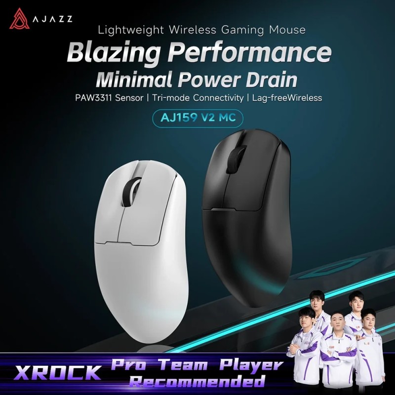 Ajazz професионална геймърска мишка AJ159 V2 MC - Wireless Gaming Mouse - 1K, Magnetic Charging Dock, White