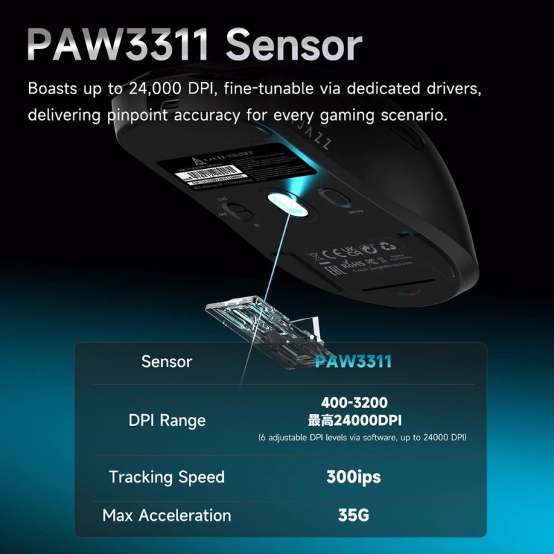 Ajazz професионална геймърска мишка AJ159 V2 MC - Wireless Gaming Mouse - 1K, Magnetic Charging Dock, White