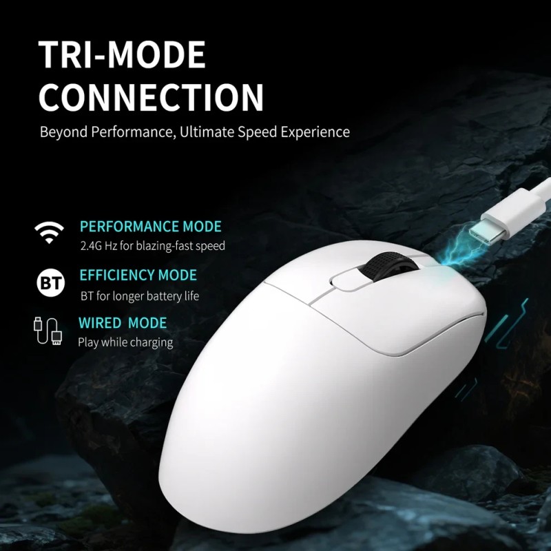 Ajazz професионална геймърска мишка AJ179 APEX - Wireless Gaming Mouse - 8K, Magnetic Charging Dock, White