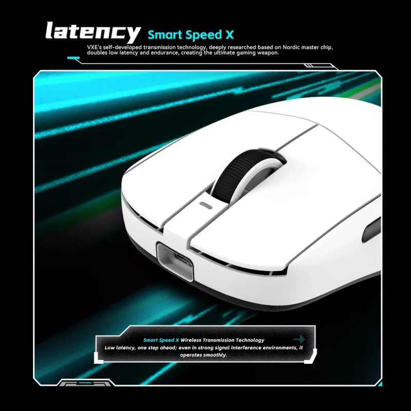 VXE професионална геймърска мишка Wireless Gaming Mouse Dragonfly R1 SE+ - Huano Blue Glow V2, Black