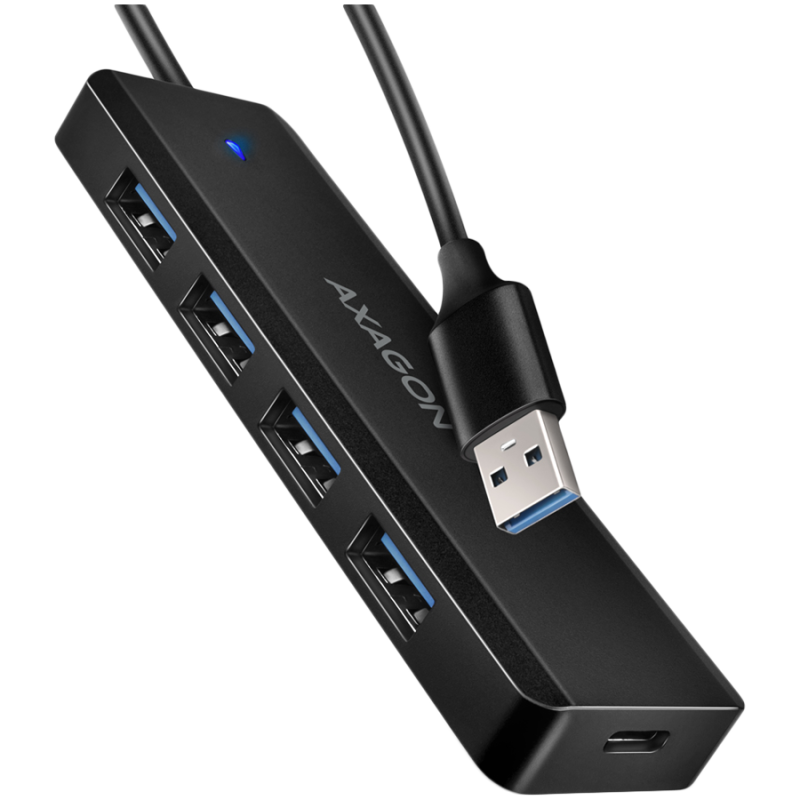 AXAGON HUE-C1A 4x USB3.2 Gen 1 Travel hub, USB-C power IN, w. 20cm Type-A cable