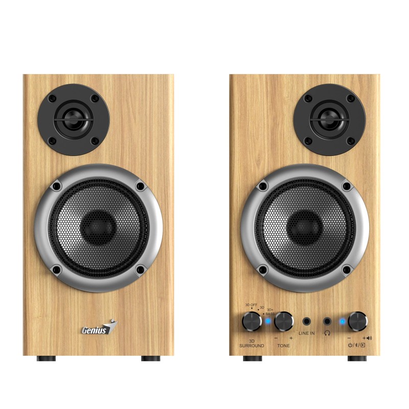 Genius тонколони Speakers 2.0 - SP-HF520BT - 20W RMS, Bluetooth, 3D Surround, Pine Wood