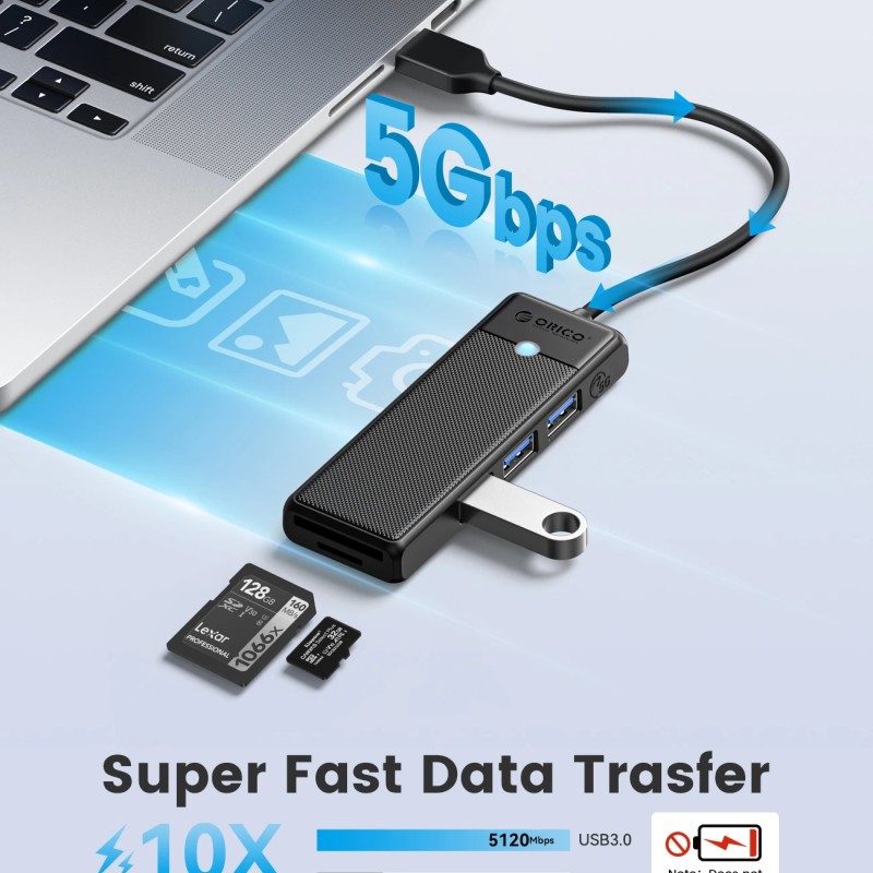 Orico хъб USB3.0 HUB - 3 x USB3.0, SD, TF - PAPW3AT-U3-015-BK