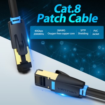 Vention Кабел LAN SFTP Cat.8 Patch Cable - 0.5M Black 40Gbps - IKABD