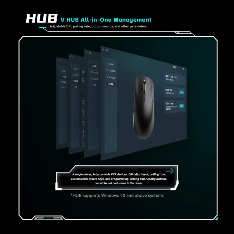 VXE професионална геймърска мишка Wireless Gaming Mouse Dragonfly R1 SE+ - Huano Blue Glow V2, Black