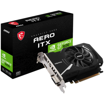 MSI Video Card Nvidia GeForce GT 1030 AERO ITX 4GHD4 OC, 4GB DDR4, 64-bit, 2100MHz Memory Speed, 1430MHz Boost, 384 CUDA Cores, 1x DVI-D, HDMI 2.1, 300W Recommended PSU, 3Y