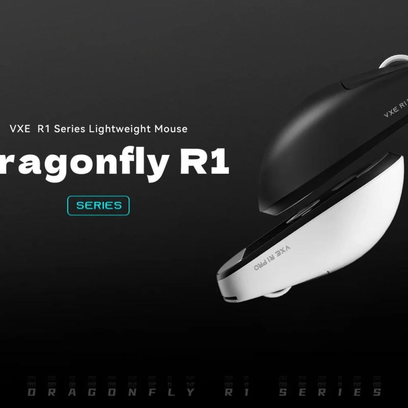 VXE професионална геймърска мишка Wireless Gaming Mouse Dragonfly R1 SE+ - Huano Blue Glow V2, Black