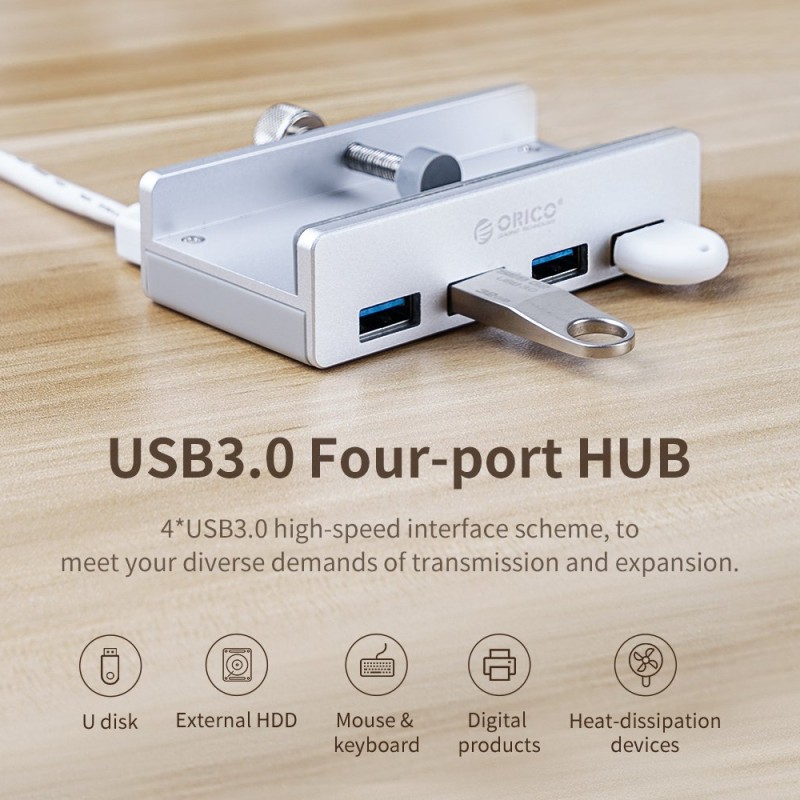 Orico хъб USB 3.0 HUB Clip Type 4 port - Aluminum - MH4PU-SV