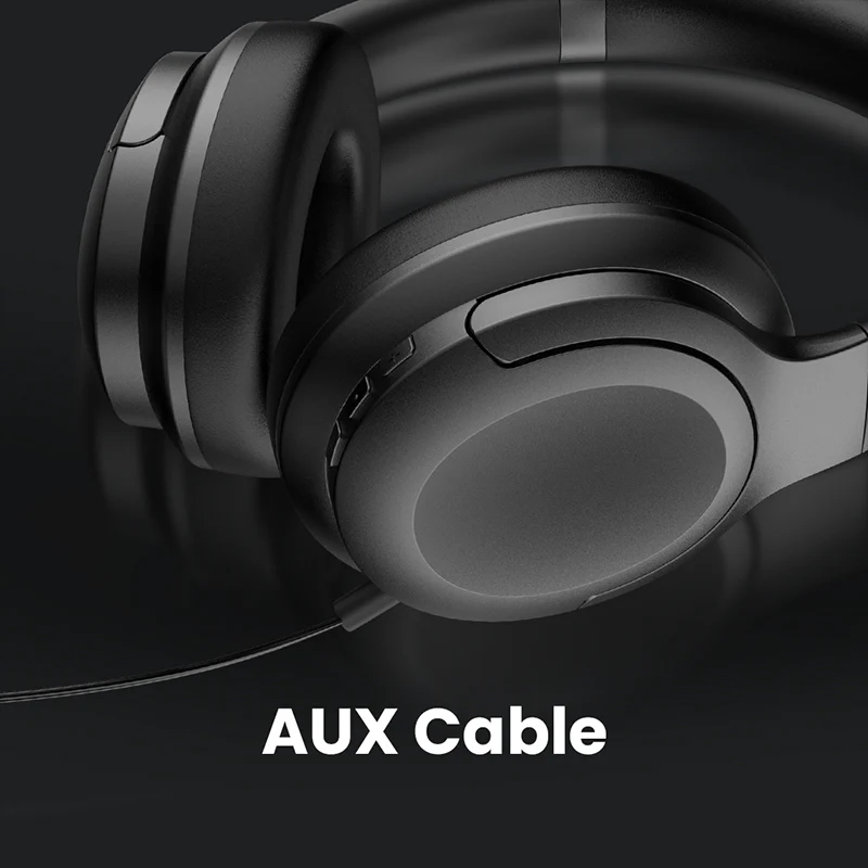 HiFuture FutureTour Black, Active Noise Canceling, 25-Hour Playtime, Memory Protein Foam Cover, Crystal-Clear Call, Wireless 5.2, AUX Cable