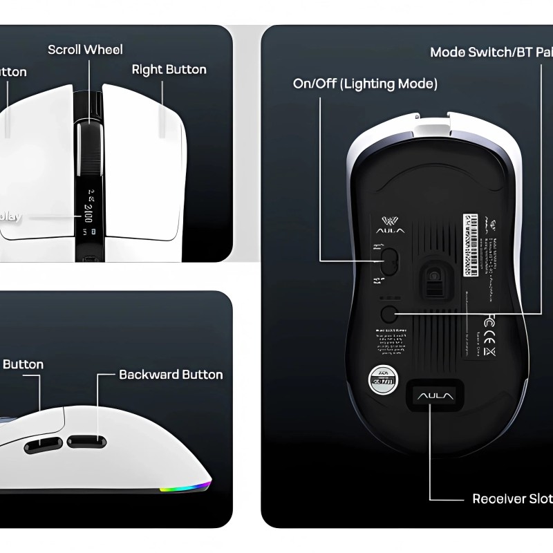 Aula професионална геймърска мишка Wireless Gaming Mouse SC590 PRO - Smart Display, Black