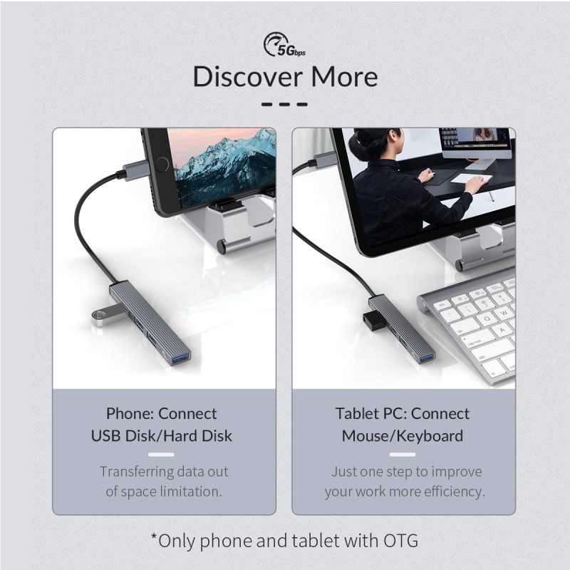 Orico хъб USB3.0/2.0 HUB 4 port - Type-C input - AH-13-GY