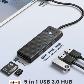 Orico хъб USB3.0 HUB - 3 x USB3.0, SD, TF - PAPW3AT-U3-015-BK