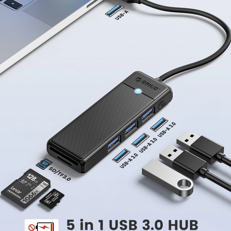 Orico хъб USB3.0 HUB - 3 x USB3.0, SD, TF - PAPW3AT-U3-015-BK