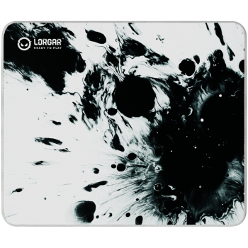 Full print white and black design, Bottom is black rubber with embossed LORGAR logo, with double side edge stitching