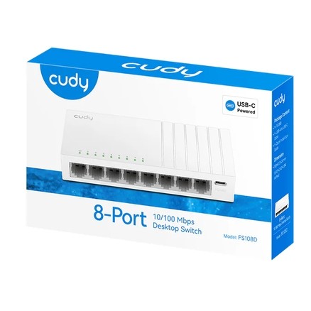 Cudy FS108D 8-Port 10/100 Mbps Desktop Switch, 8 10/100M RJ45 Ports, Desktop Plastic Case