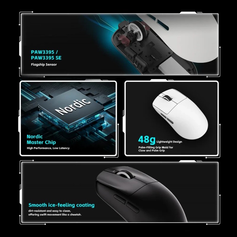 VXE професионална геймърска мишка Wireless Gaming Mouse Dragonfly R1 SE+ - Huano Blue Glow V2, Black