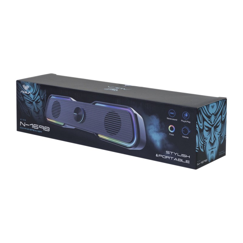 Тонколони Aula N-169B, 2x3W, USB, RGB, Черен - 22187