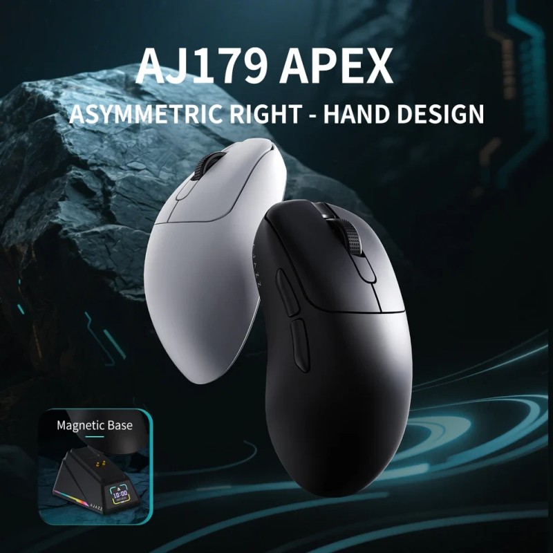 Ajazz професионална геймърска мишка AJ179 APEX - Wireless Gaming Mouse - 8K, Magnetic Charging Dock, White