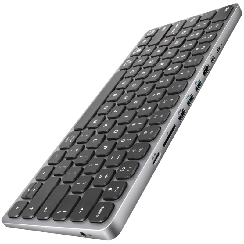 AXAGON HMC-KB keyboard USB-C 5Gbps with HUB, microSD/SD, 3x USB-A, HDMI 4K/60Hz, PD 100W, Audio, US layout