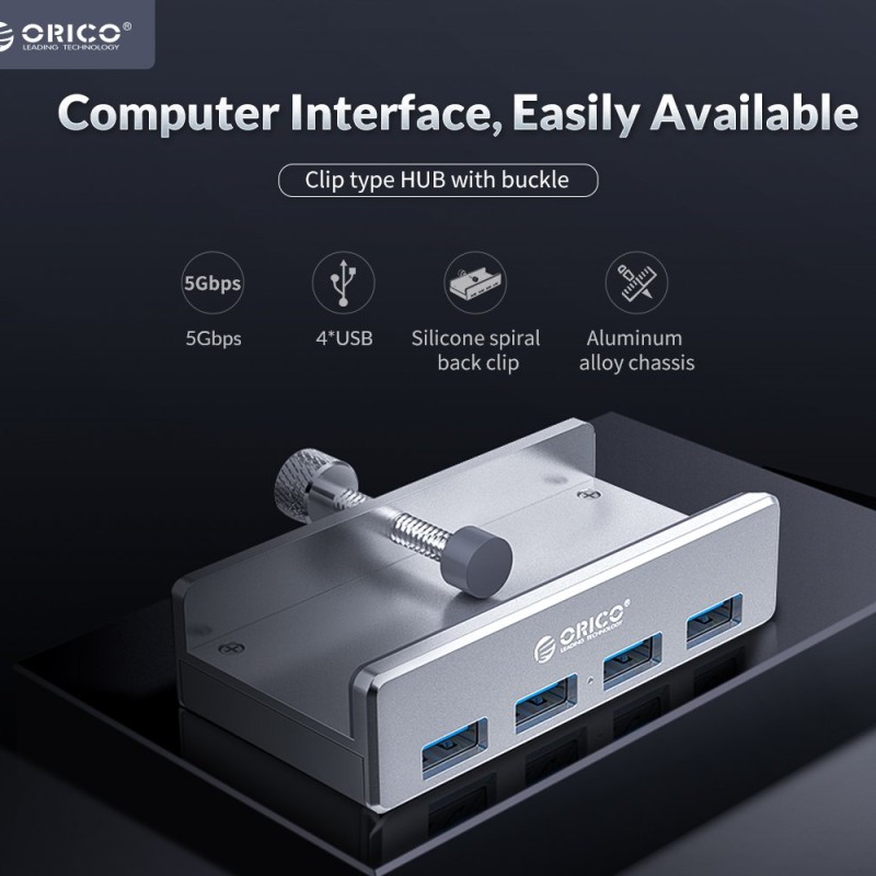 Orico хъб USB 3.0 HUB Clip Type 4 port - Aluminum - MH4PU-SV