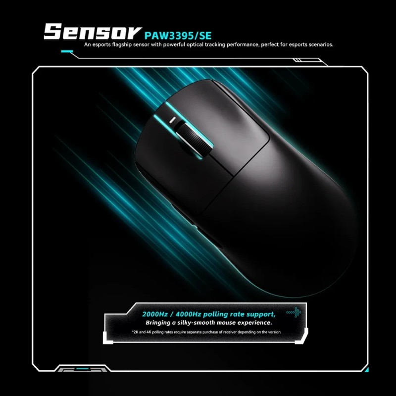 VXE професионална геймърска мишка Wireless Gaming Mouse Dragonfly R1 SE+ - Huano Blue Glow V2, Black