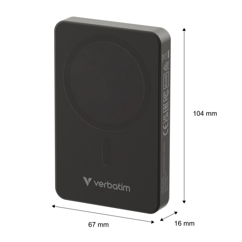 Verbatim Charge 'n' Go Essentials Power Bank Magnetic Wireless 10000mAh Black