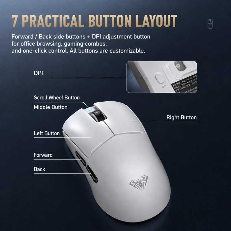 Aula професионална геймърска мишка Wireless Gaming Mouse V3 - 1K, White