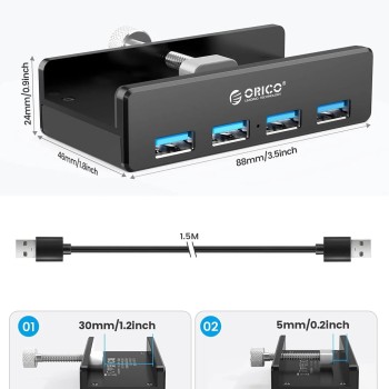 Orico хъб USB 3.0 HUB Clip Type 4 port, Black - MH4PU-BK